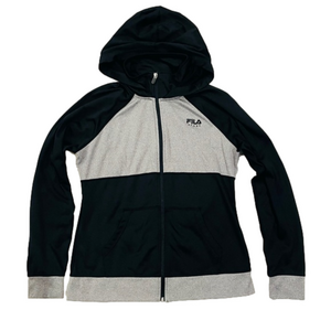 Fila Women’s Black Gray Full Zip Up Long Sleeve Hooded Athletic Jacket Size L